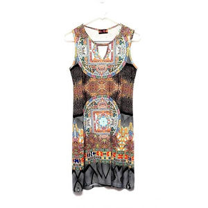 Isle By Melis Kozan Bohemian Print Sleeveless Dress Size XS Stretch Keyhole Cut